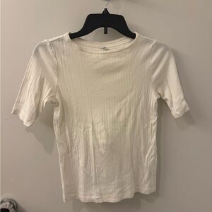 Uniqlo Cream Ribbed Short Sleeve Top